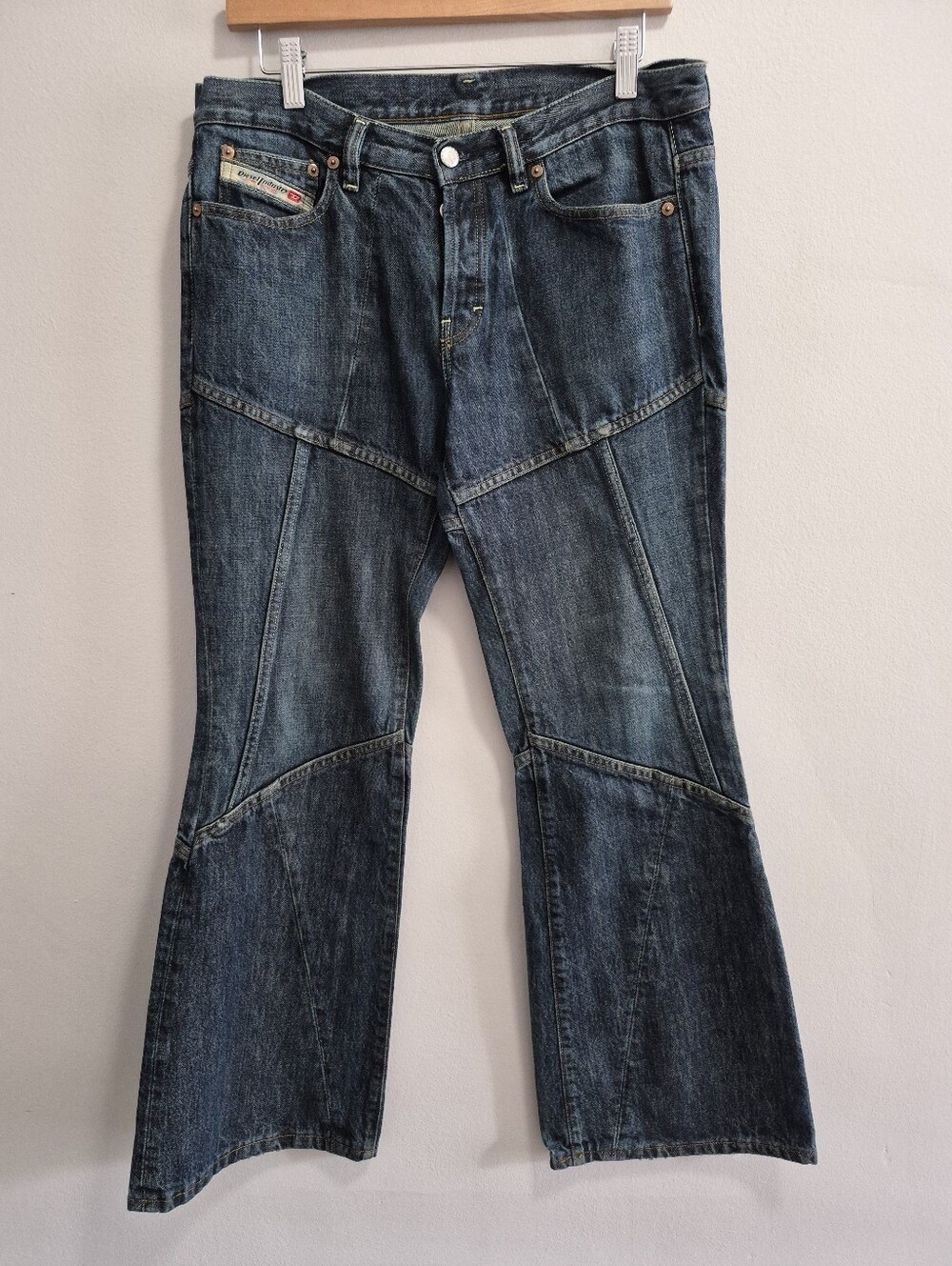 Diesel Industry Vintage Y2K Patchwork Low Rise Wide Leg Jeans Size 31